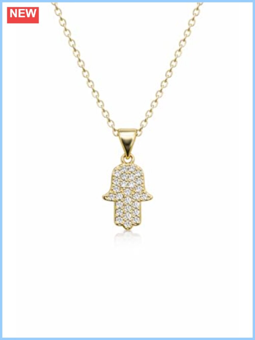 14K Gold Plated Stainless Steel Hamsa Necklace 16" + 2" Extender